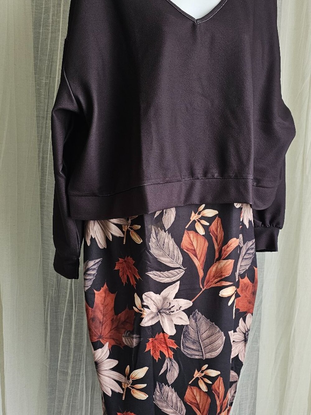 Women's Curve Midi Floral Dress Crop Long Sleeve Top Set Size 1XL NEW